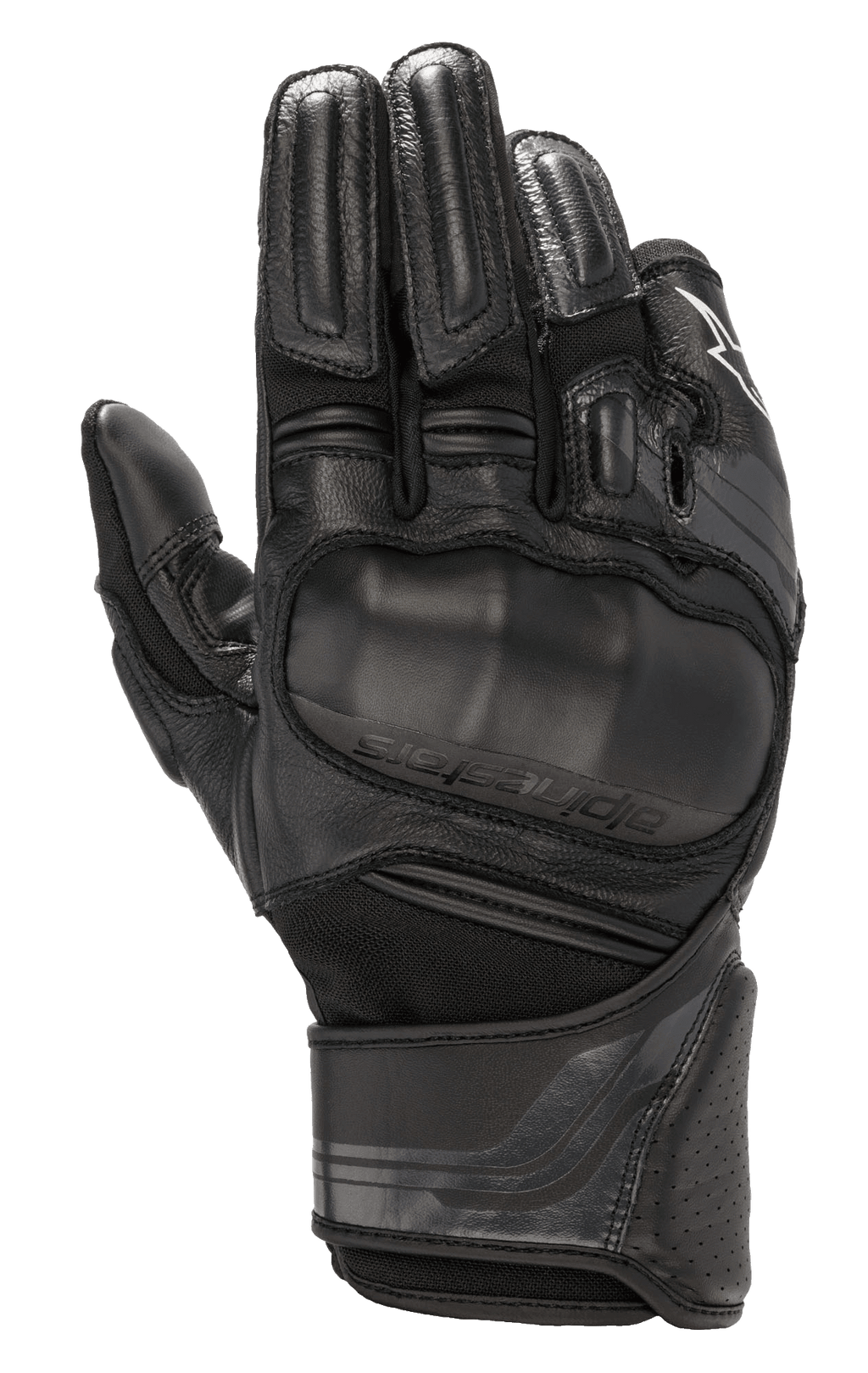 Alpinestars Booster V2, gants de moto noirs, dotés d'une protection d'articulation viscoélastique surmoulée, d'une construction multi-panneaux en cuir et textile, d'une protection rembourrée des doigts, d'une manchette en cuir perforé et d'une sangle de poignet réglable