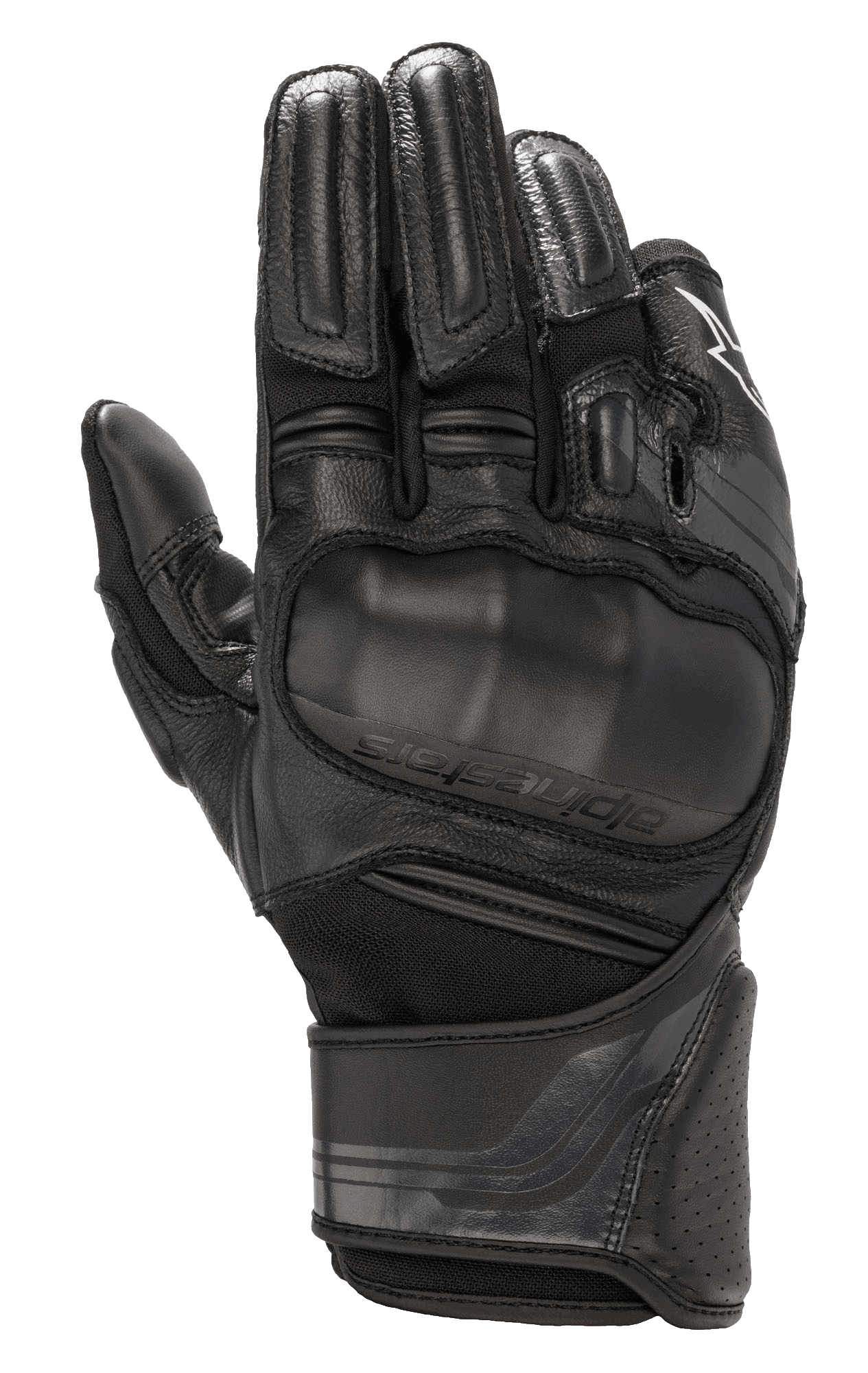 Alpinestars Booster V2, gants de moto noirs, dotés d'une protection d'articulation viscoélastique surmoulée, d'une construction multi-panneaux en cuir et textile, d'une protection rembourrée des doigts, d'une manchette en cuir perforé et d'une sangle de poignet réglable