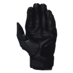 Gants Alpinestars Celer V3, gants de moto en cuir noir, vue de la paume montrant la construction en cuir de chèvre, renforts de paume rembourrés, index compatible avec les écrans tactiles et logo Alpinestars