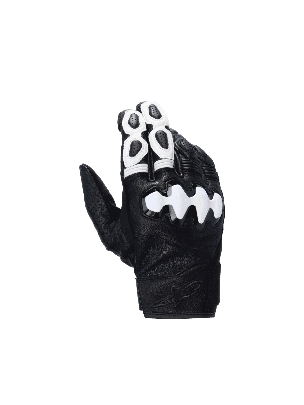 Alpinestars Celer V3, gants de moto racing noirs et blancs en cuir de chèvre avec protection des phalanges