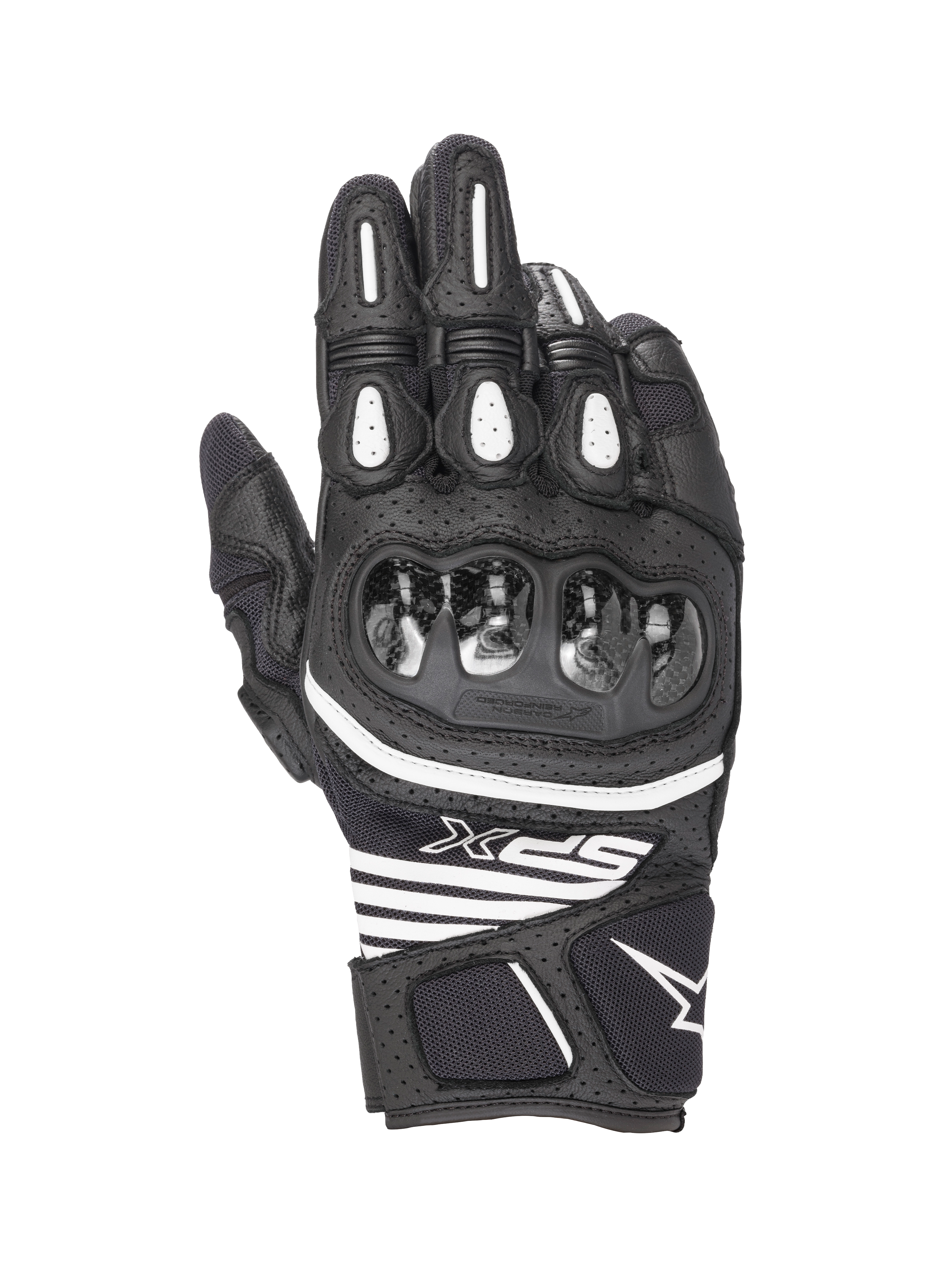 Gants Alpinestars SPX AC V2, gants de moto d'été courts, noirs et blancs, certifiés CE, en cuir et mesh avec protection des articulations en carbone