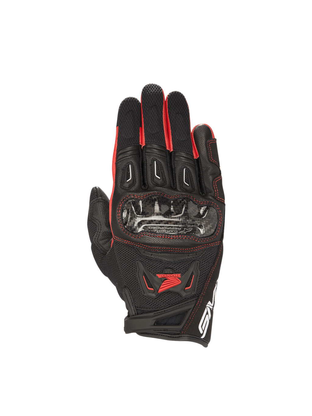 Alpinestars Honda SMX-2 Air Carbon V2, gants de moto pour homme, noirs et rouges, avec protections en carbone, maille 3D respirante et logo Honda, idéals pour la conduite sur route.