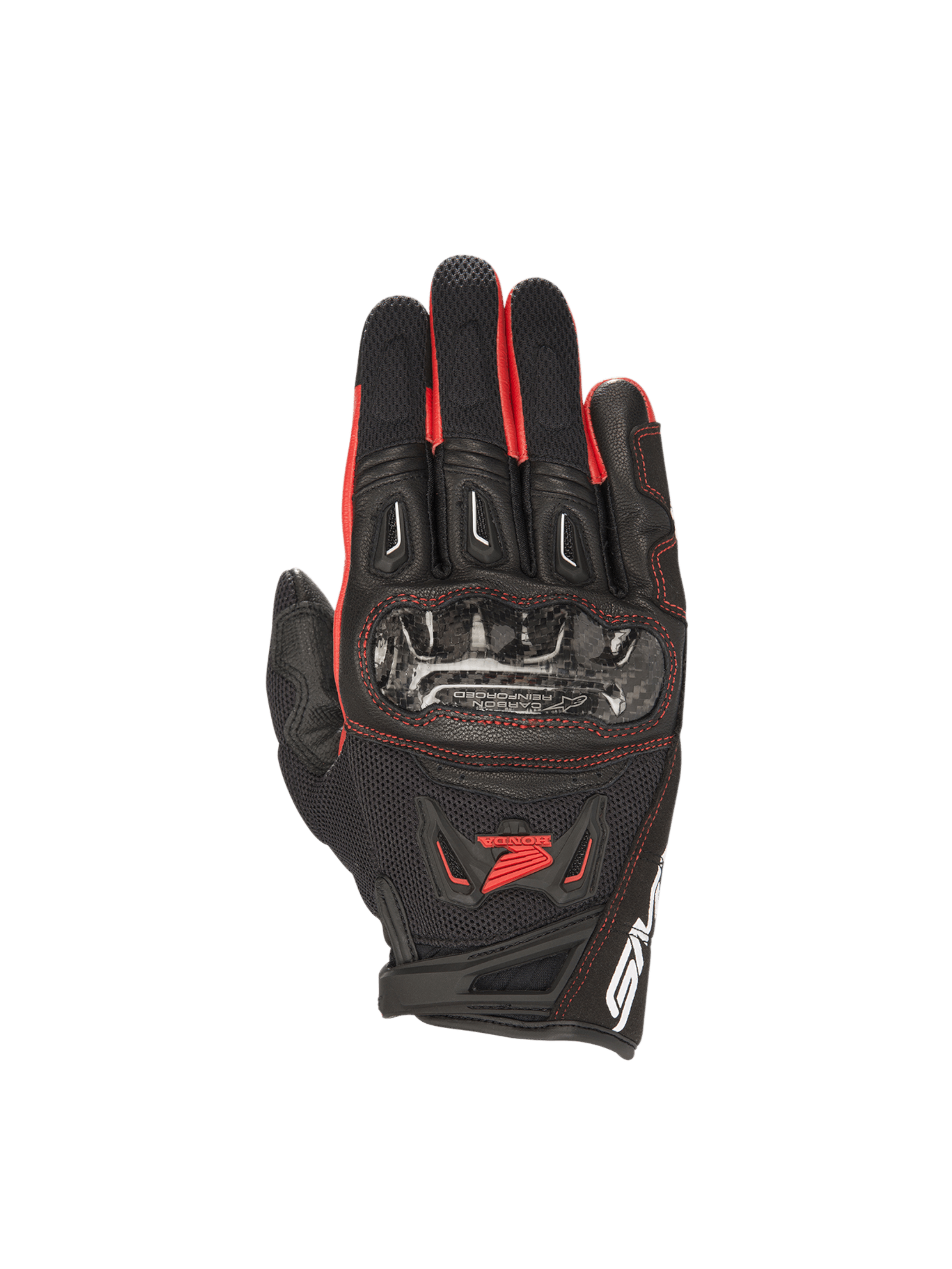 Alpinestars Honda SMX-2 Air Carbon V2, gants de moto pour homme, noirs et rouges, avec protections en carbone, maille 3D respirante et logo Honda, idéals pour la conduite sur route.