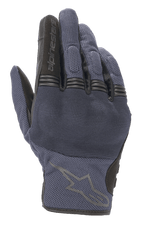 Alpinestars Copper Gloves, gants de moto urbains, bleu Mood Indigo avec accents noirs, construction en textile mesh, avec protection rigide des articulations et soufflets en accordéon sur les doigts, logo Alpinestars sur le dos de la main