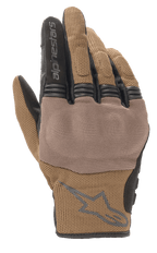 Gants Alpinestars Copper, gants de moto urbains, brun Teak et noir, construction en mesh respirant, empiècement texturé sur les articulations, manchette courte avec logo et lettrage Alpinestars