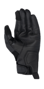 Gants Alpinestars Morph Street, Noir, vue de la paume d'un gant de moto à manchette courte montrant la paume en cuir texturé, bouts des doigts compatibles avec les écrans tactiles et fermeture ajustable au poignet, équipement de conduite urbaine