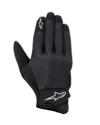 Gants Alpinestars Stated Air, gants de moto noirs, dos en mesh pour une ventilation maximale, logos étoile blancs sur l'index et la sangle de poignet, fermeture Velcro réglable, matériau synthétique léger, design urbain épuré