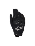 Alpinestars SP X 1, gants de moto sport, noirs avec logo blanc, vue de dessus montrant la protection des articulations en TPR et le tissu mesh ventilé, équipement de protection pour la route et la conduite sportive