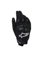 Alpinestars SP X 1, gants de moto sport, noirs avec logo blanc, vue de dessus montrant la protection des articulations en TPR et le tissu mesh ventilé, équipement de protection pour la route et la conduite sportive