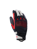 Gants Alpinestars Mogress Airflow, gants de moto, noir, rouge flamme et écru, avec dos de la main perforé au laser et inserts en mesh 3D, protection transparente des articulations, manchette courte, équipement de conduite urbaine estivale
