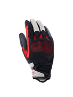 Gants Alpinestars Mogress Airflow, gants de moto, noir, rouge flamme et écru, avec dos de la main perforé au laser et inserts en mesh 3D, protection transparente des articulations, manchette courte, équipement de conduite urbaine estivale