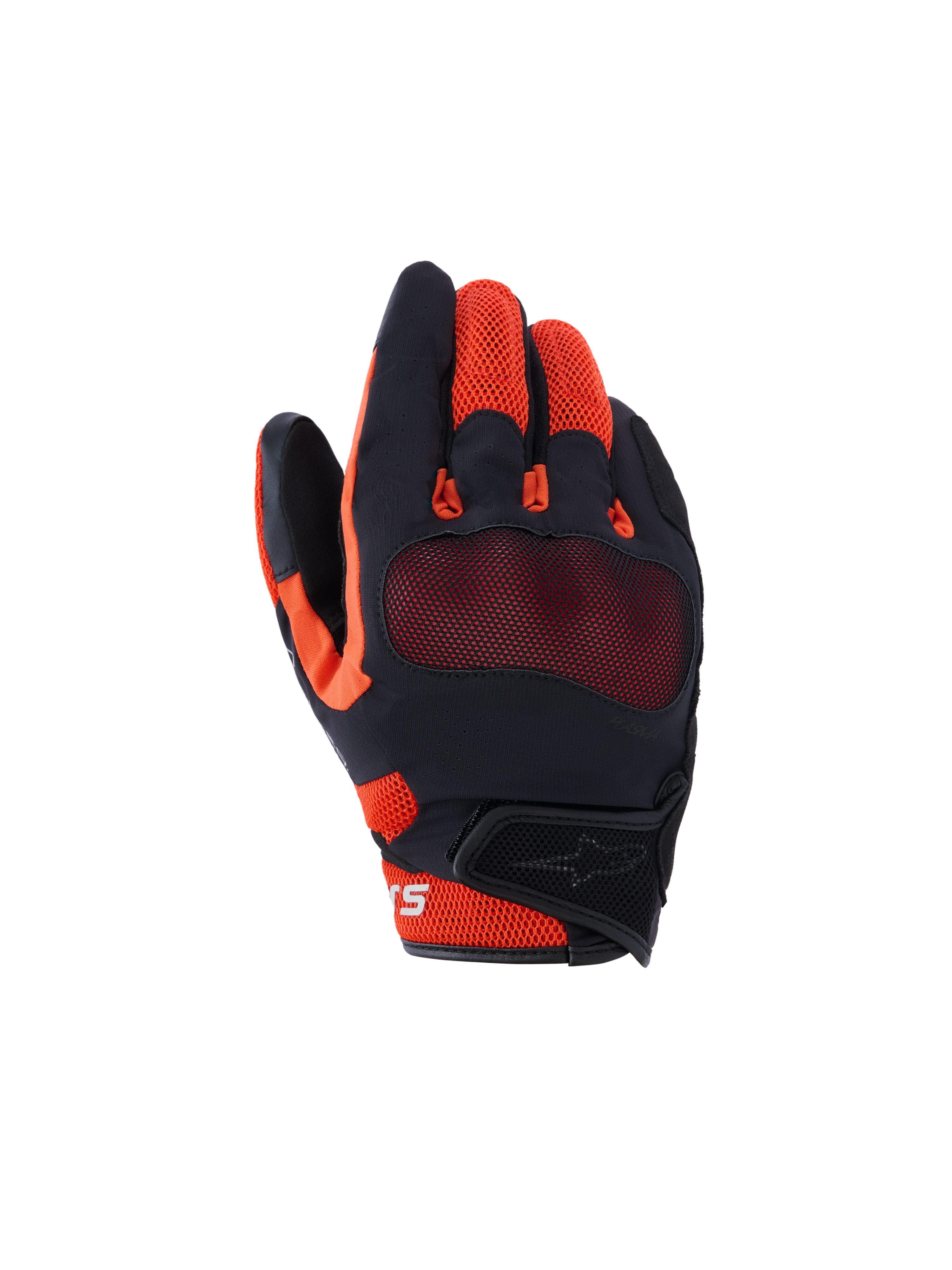 Gants Alpinestars Mogress Airflow, gants de moto urbains, noir, rouge et mandarine, avec construction en maille 3D respirante, protection des articulations visible et manchette courte à fermeture auto-agrippante