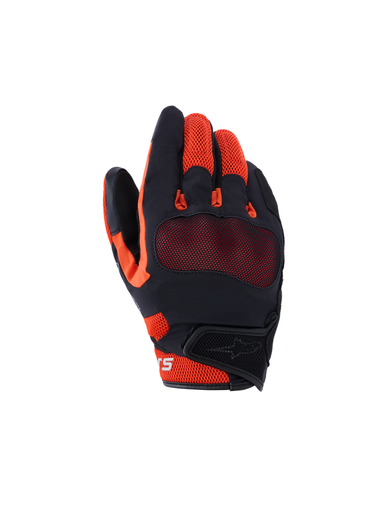 Alpinestars Mogress Airflow Gloves, gants de moto pour homme, noir et orange, construction en mesh respirant sur les doigts, paume texturée noire, sangle Velcro au poignet pour ajustement