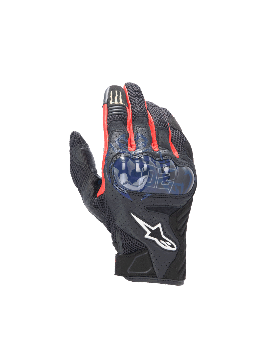 Alpinestars FQ20 SMX-1 Air V2 Monster, gants de moto noirs et bleus, protection rigide, cuir et maille aérée, Fabio Quartararo