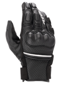 Alpinestars Phenom Leather Air, gants de moto à manchette courte, noir avec une fine rayure blanche, construction en cuir de chèvre perforé, protection rigide des articulations et doigts rembourrés