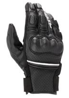 Alpinestars Phenom Leather Air, gants de moto à manchette courte, noir avec une fine rayure blanche, construction en cuir de chèvre perforé, protection rigide des articulations et doigts rembourrés