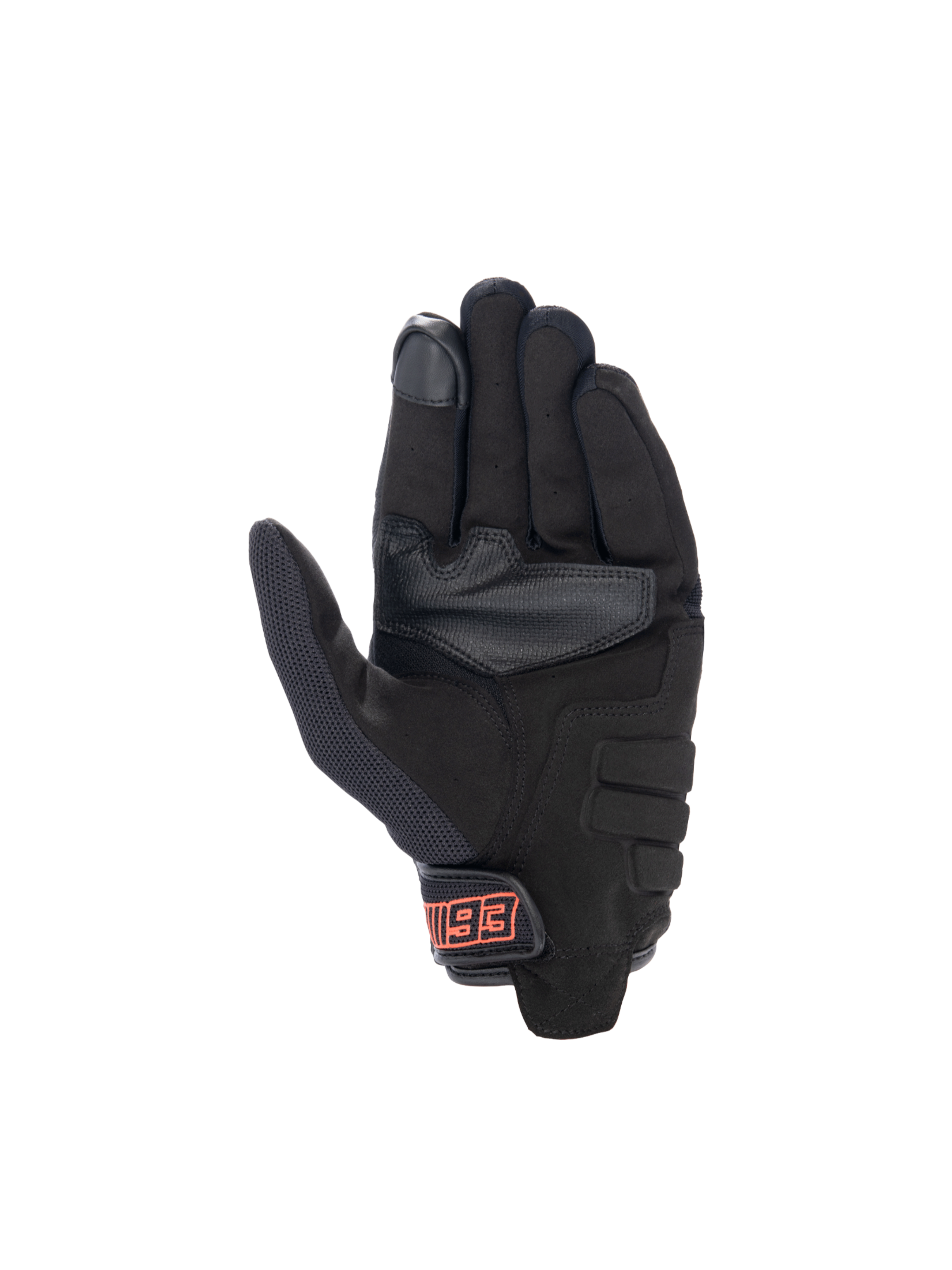 Alpinestars MM93 Losail V2, gants de moto urbains pour homme, noirs et rouges fluo, paume en suède synthétique durable et bout du doigt tactile, vue de la paume