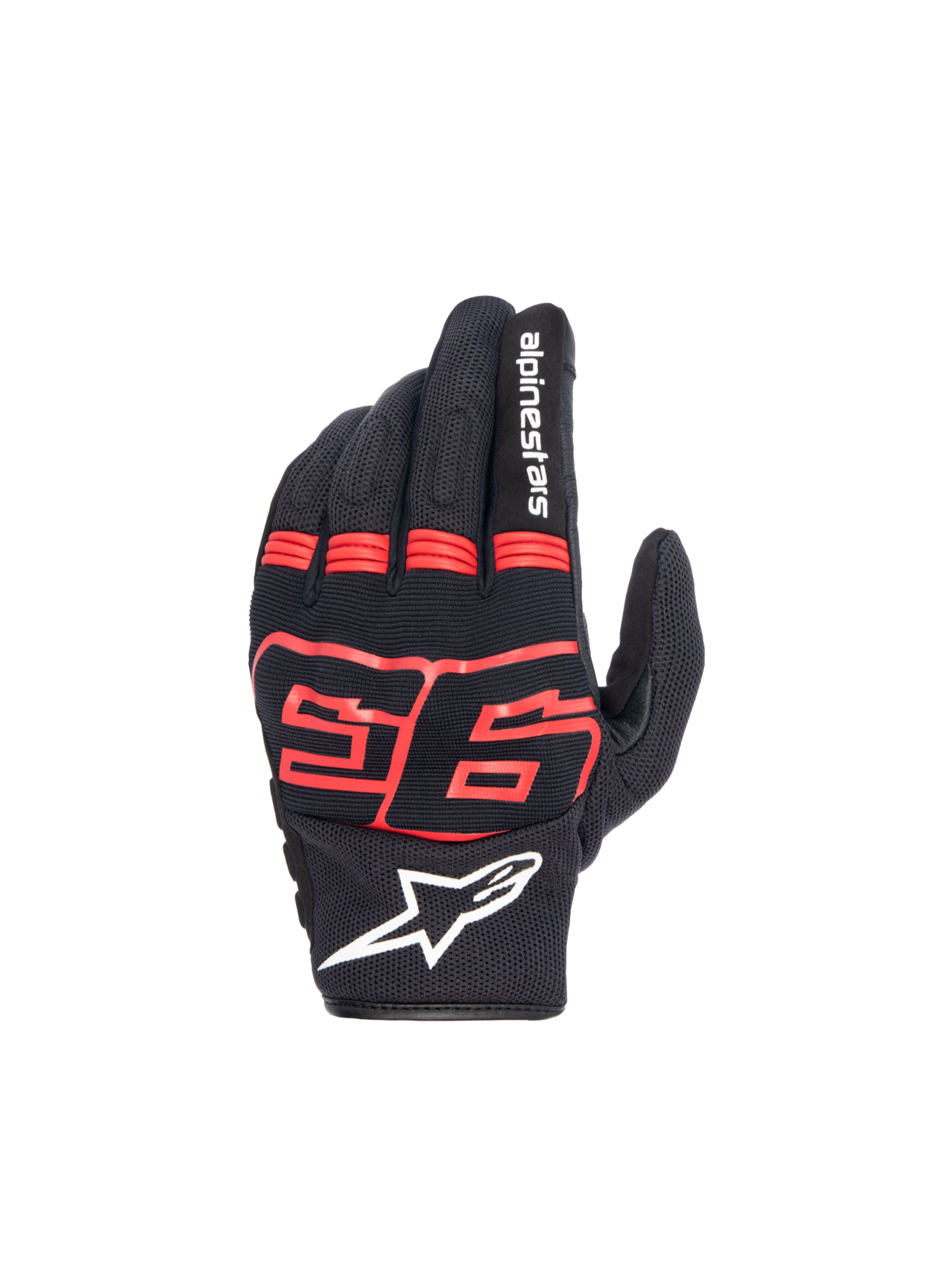 Alpinestars MM93 Losail V2, gants de moto urbains, noirs et rouge fluo, textile, protection rigide, certifiés CE, logo 93