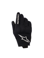 Alpinestars Reef Femme V2, gants de moto à manchette courte, noirs et blancs, dos en textile avec protection des articulations en TPU 3D, logo étoile blanc et marquage sur l'index
