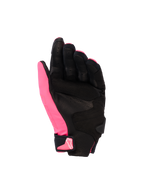 Gants Alpinestars Stella SP X 3, gants de moto pour femme, rose Diva, noir et blanc, vue de la paume montrant le cuir perforé et les empiècements synthétiques, paume noire avec pouce rose, fermeture velcro au poignet avec logo rose, design sportif ergonomique