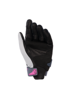 Gants Alpinestars Stella SP X 3, gants de moto pour femme, vue de la paume, gris moyen asphalte noir avec logo rose sur la sangle du poignet, paume en cuir perforé pour l'adhérence et la ventilation, design sportif pour la conduite sur route