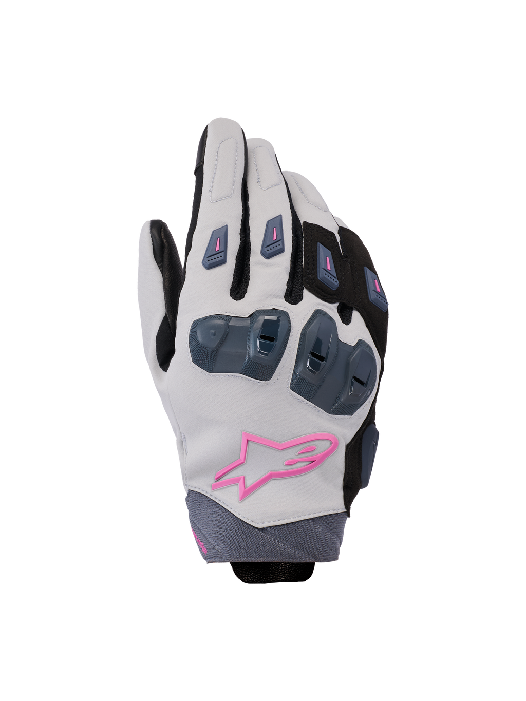Alpinestars Stella SP X 3, gants de moto racing pour femme, gris moyen, noir et rose, avec protection rigide des articulations et logo étoile rose, design sportif épuré