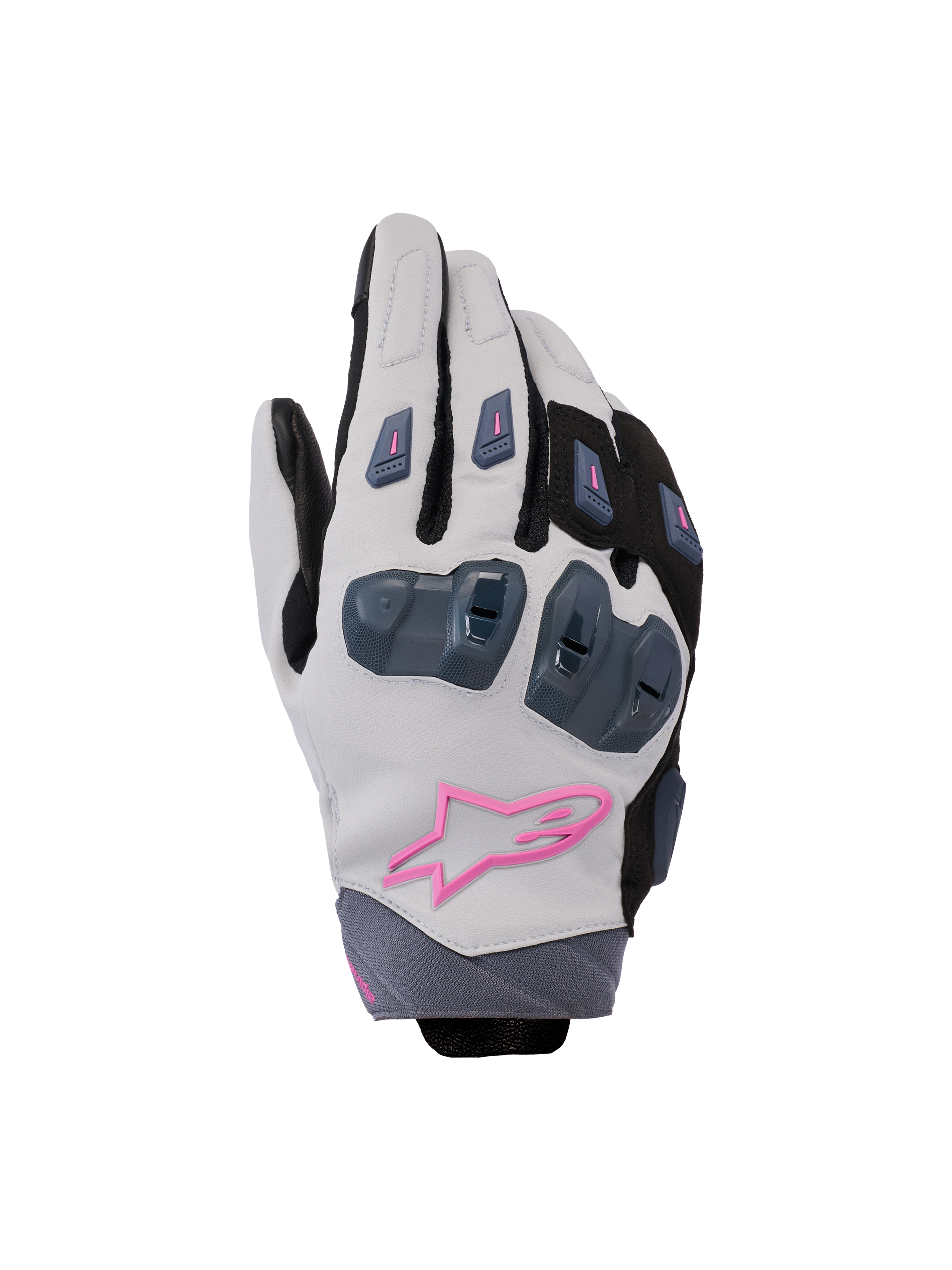Alpinestars Stella SP X 3, gants de moto racing pour femme, gris moyen, noir et rose, avec protection rigide des articulations et logo étoile rose, design sportif épuré