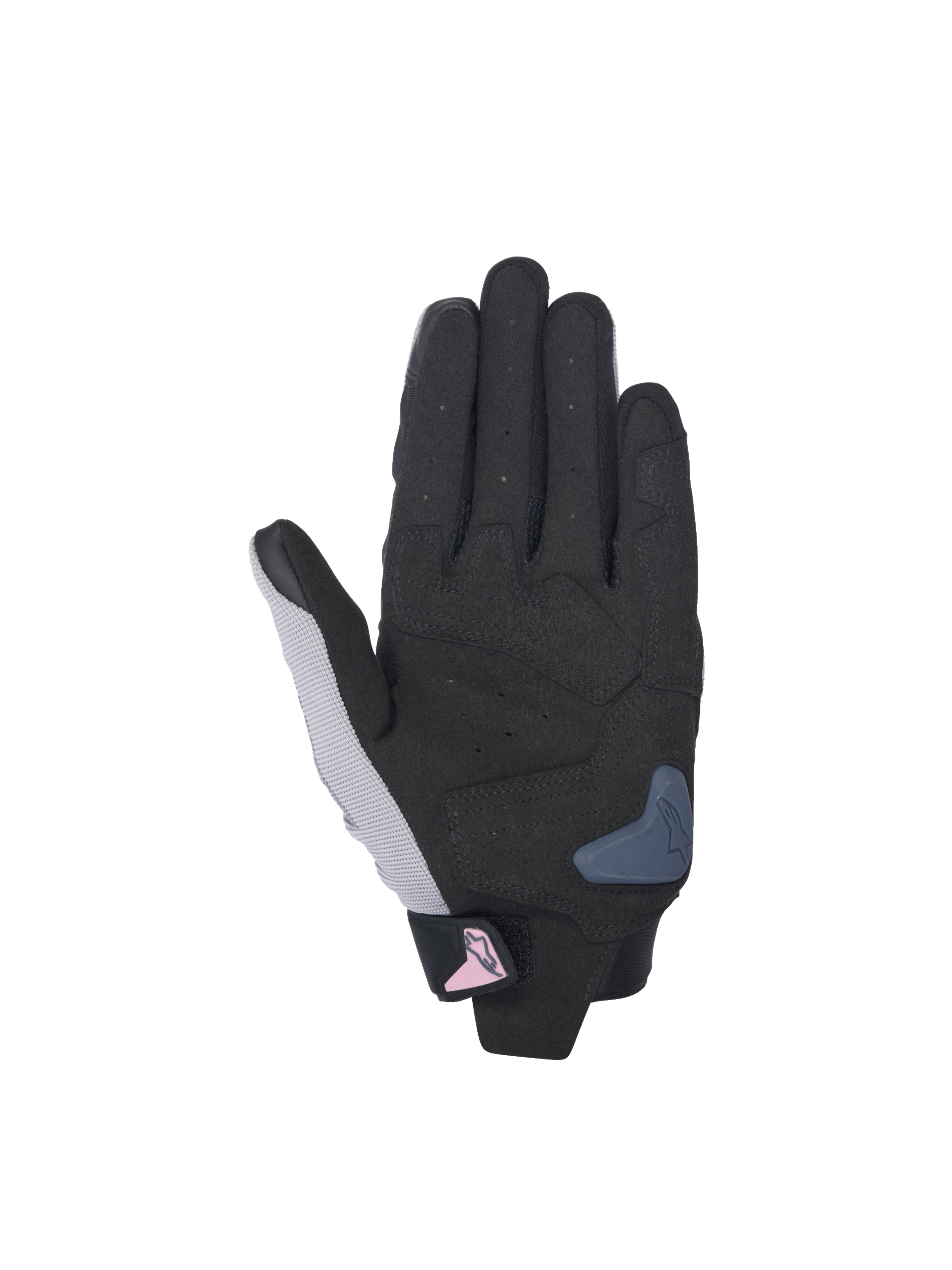 Alpinestars Stella SP X 1, gants de moto pour femme, noirs et gris, paume en cuir synthétique et slider TPR, vue de la paume.
