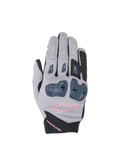 Alpinestars Stella SP X 1, gants de moto de course pour femme, gris et noirs avec touches de rose, protection des articulations en TPR, certifiés CE KP1, construction en textile ventilé