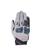 Alpinestars Stella SP X 1, gants de moto de course pour femme, gris et noirs avec touches de rose, protection des articulations en TPR, certifiés CE KP1, construction en textile ventilé