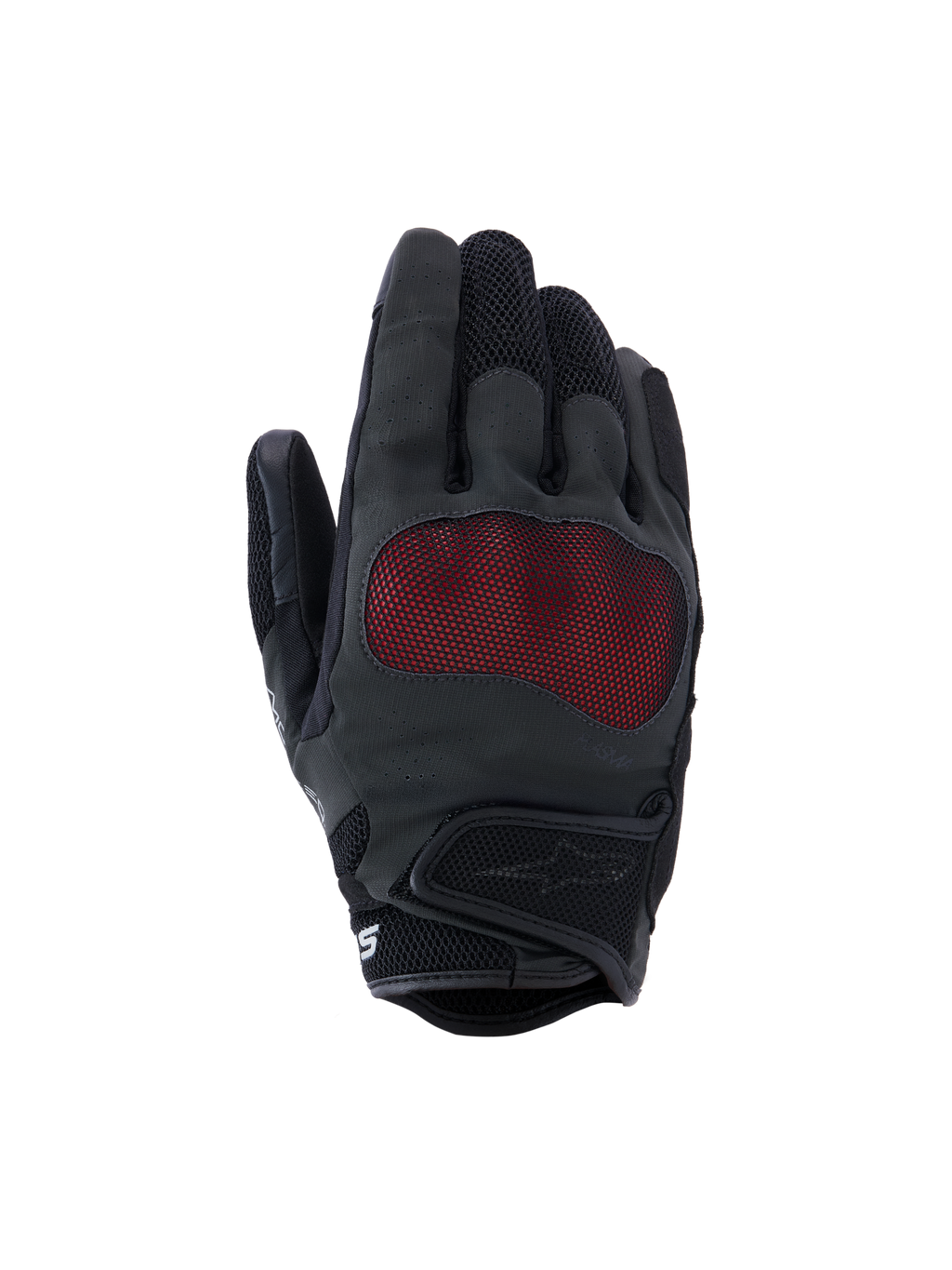 Gants Alpinestars Stella Mogress Airflow, gants de moto pour femme, noir anthracite et rouge, protection des articulations NUCLEON PLASMA avec mesh rouge, dos de la main perforé au laser, inserts en mesh 3D, manchette courte, design urbain respirant