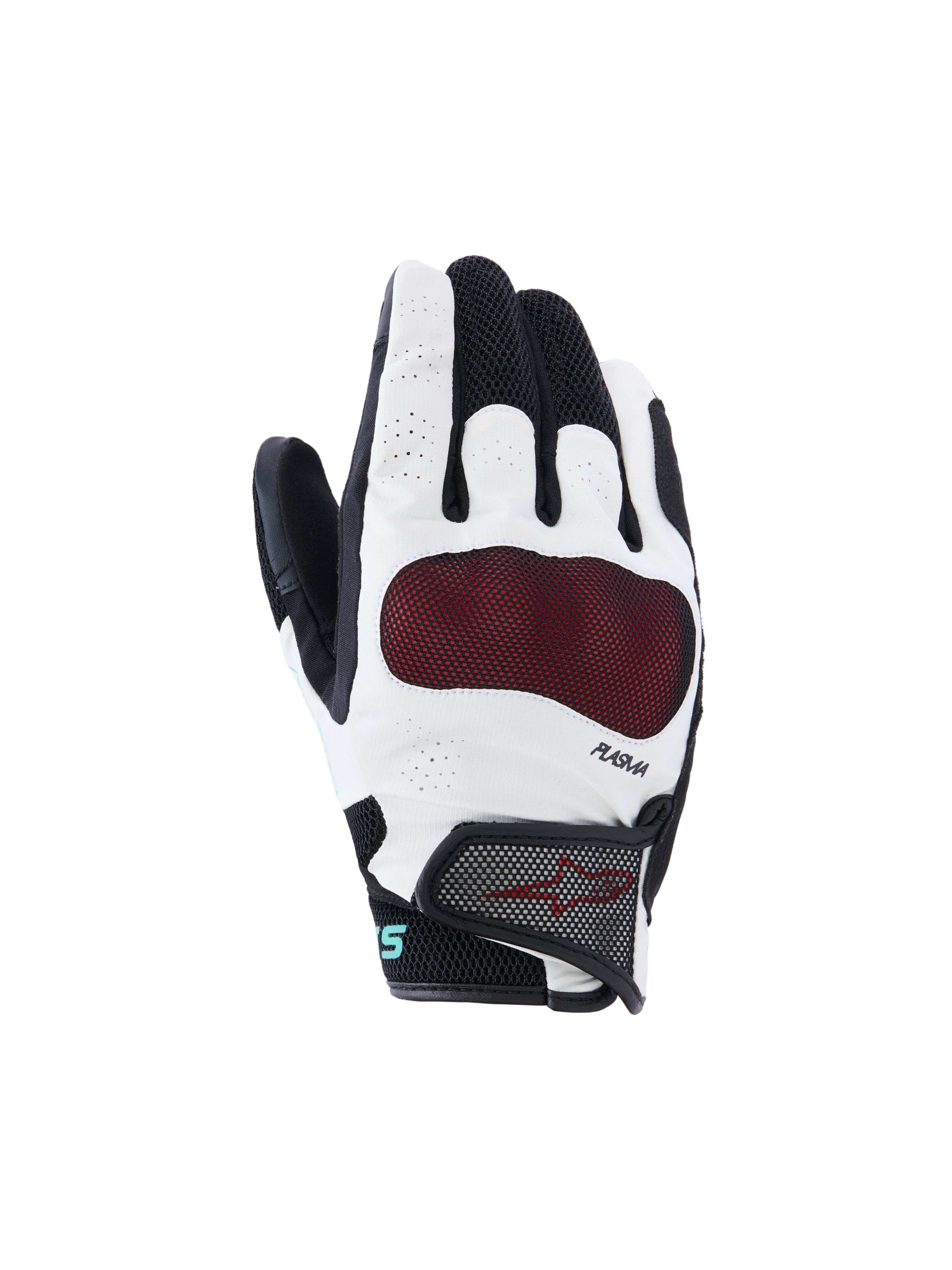 Alpinestars Stella Mogress Airflow Gloves, gants de moto pour femme, noir et blanc avec protection des articulations rouge, construction respirante en mesh 3D et perforée, technologie PLASMA, design urbain à manchette courte