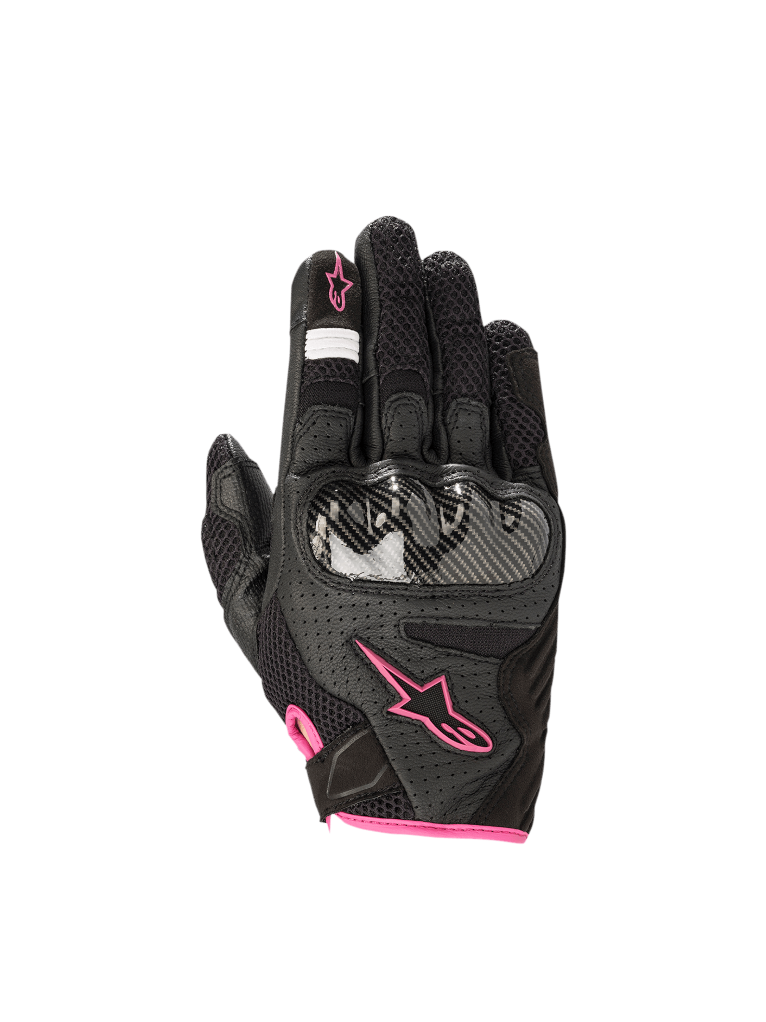 Alpinestars Stella SMX-1 Air V2 Women's Motorcycle Gloves, black and fuchsia leather mesh with hard knuckle protection.