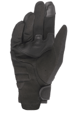 Alpinestars Stella Copper Women's Motorcycle Gloves, Black, palm view featuring synthetic suede construction with reinforcement patches, touchscreen-compatible index fingertip, and short cuff with adjustable hook-and-loop closure.