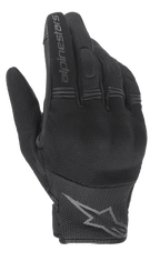 Alpinestars Stella Copper Women's Gloves, Black urban motorcycle gloves, backhand view featuring hard knuckle protection, breathable mesh textile, and Alpinestars branding on the index finger and wrist.