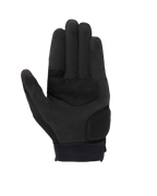Gants Alpinestars Stated pour femme, noir, vue de la paume montrant le matériau en daim synthétique, zones de la paume et du pouce renforcées, bouts des doigts compatibles avec les écrans tactiles et poignet élastique, équipement de moto urbain