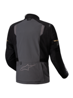 Alpinestars ST-7 2L GORE-TEX Jacket, waterproof adventure motorcycle touring jacket, back view showing deep gray and black colorway with reflective details and CE certification