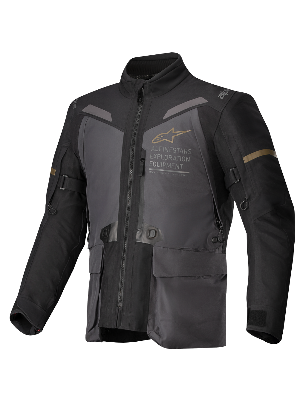 Alpinestars ST-7 2L GORE-TEX Jacket, adventure touring motorcycle jacket for men, Deep Gray, Black and Dark Khaki, waterproof laminated construction, CE certified