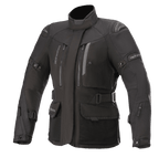 Alpinestars Stella Ketchum GORE-TEX, veste de moto touring pour femme, noire, construction textile imperméable et respirante, col haut avec ventilations zippées, sangles de réglage à la taille et aux manches, tissu durable avec protection renforcée aux épaules