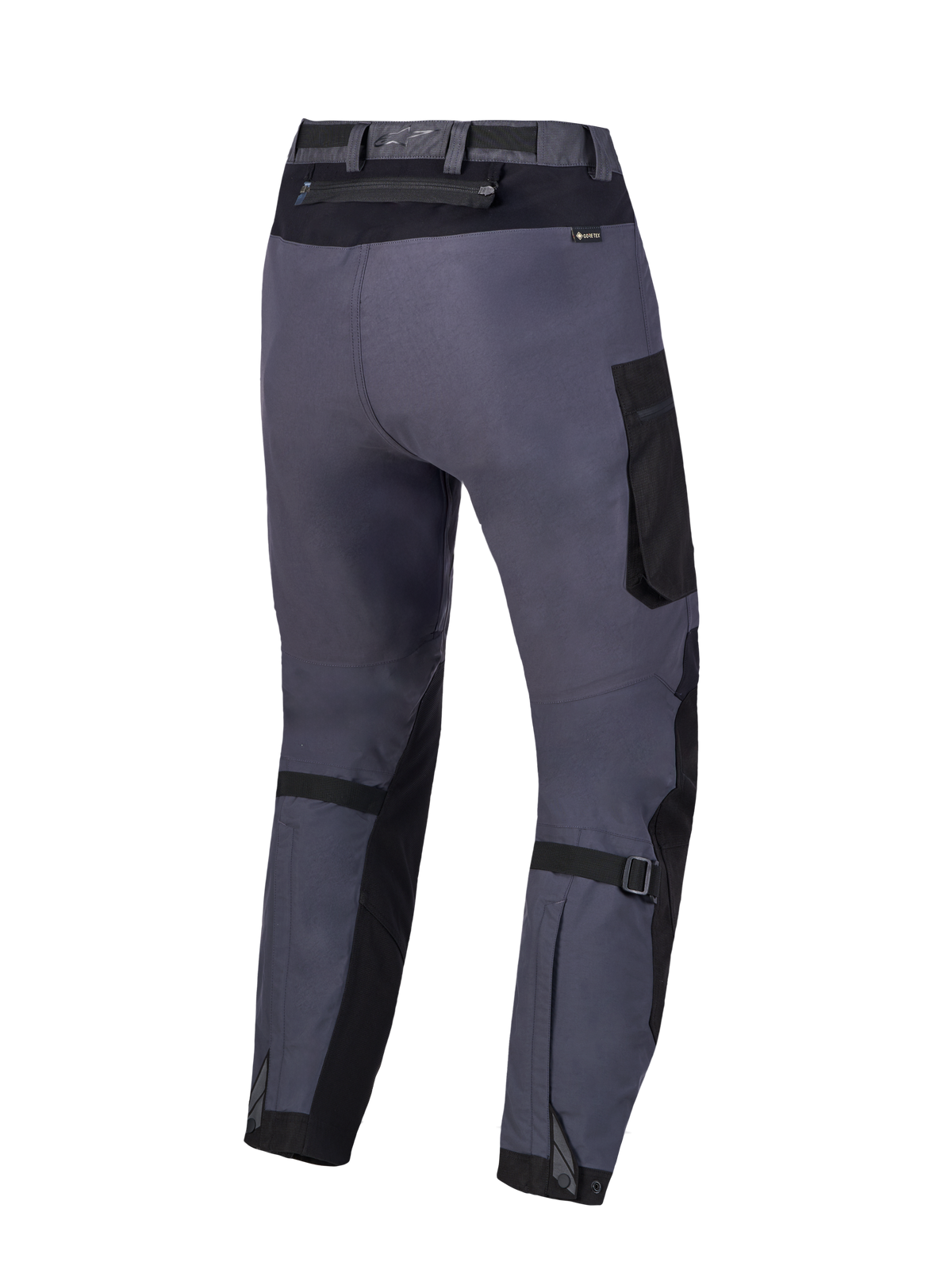 Alpinestars Arenis Gore-Tex Pantalons, pantalon de moto adventure touring, noir et gris foncé, vue de dos avec construction imperméable et ajusteurs de volume aux mollets