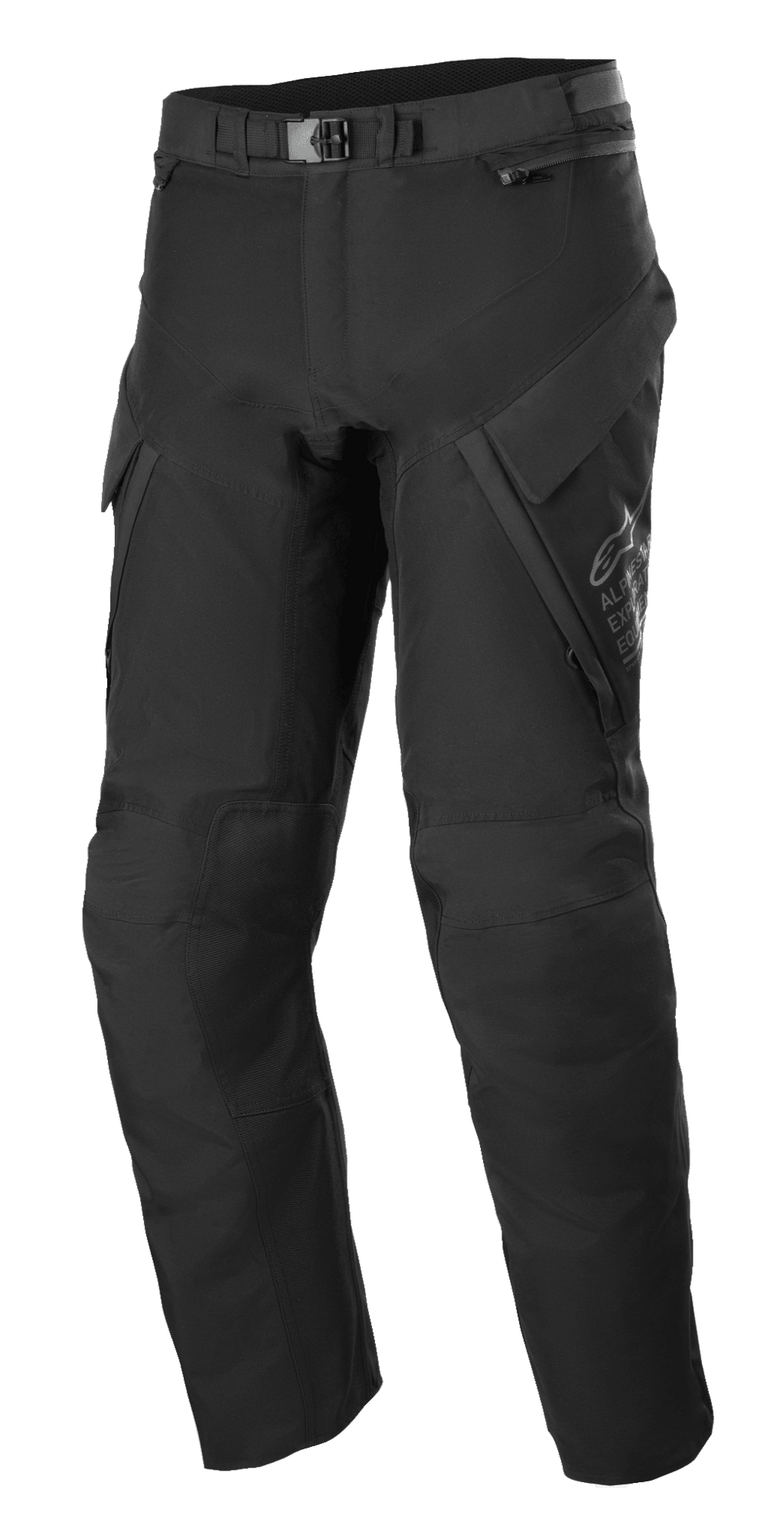 Pantalon Alpinestars ST-7 2L GORE-TEX, pantalon de touring d'aventure, noir et gris foncé, avec de grandes poches cargo, une fermeture à boucle magnétique à la taille, des renforts aux genoux et une construction en textile technique pour une protection par tous les temps