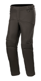 Pantalon Alpinestars Stella Road Pro GORE-TEX, pantalon de moto touring pour femme, noir, textile imperméable et respirant, genoux articulés avec tissu côtelé renforcé, poches zippées aux hanches et sangles de réglage à la taille
