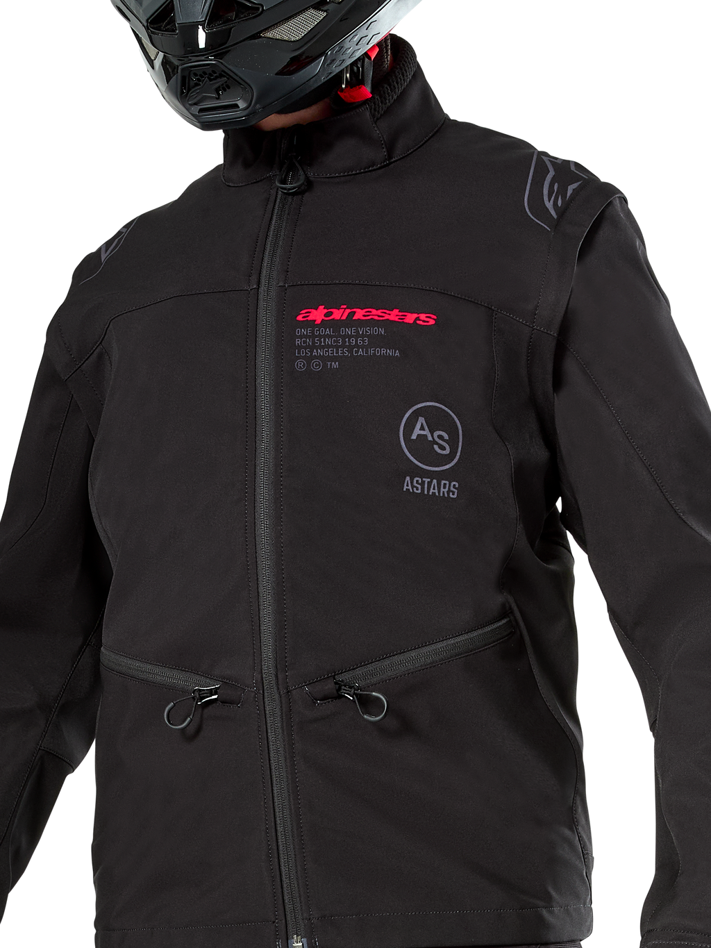Veste Softshell Lite-Dura Alpinestars, noire, veste d'enduro tout-terrain coupe-vent, conception modulaire avec manches amovibles et doublure polaire, style technique minimaliste