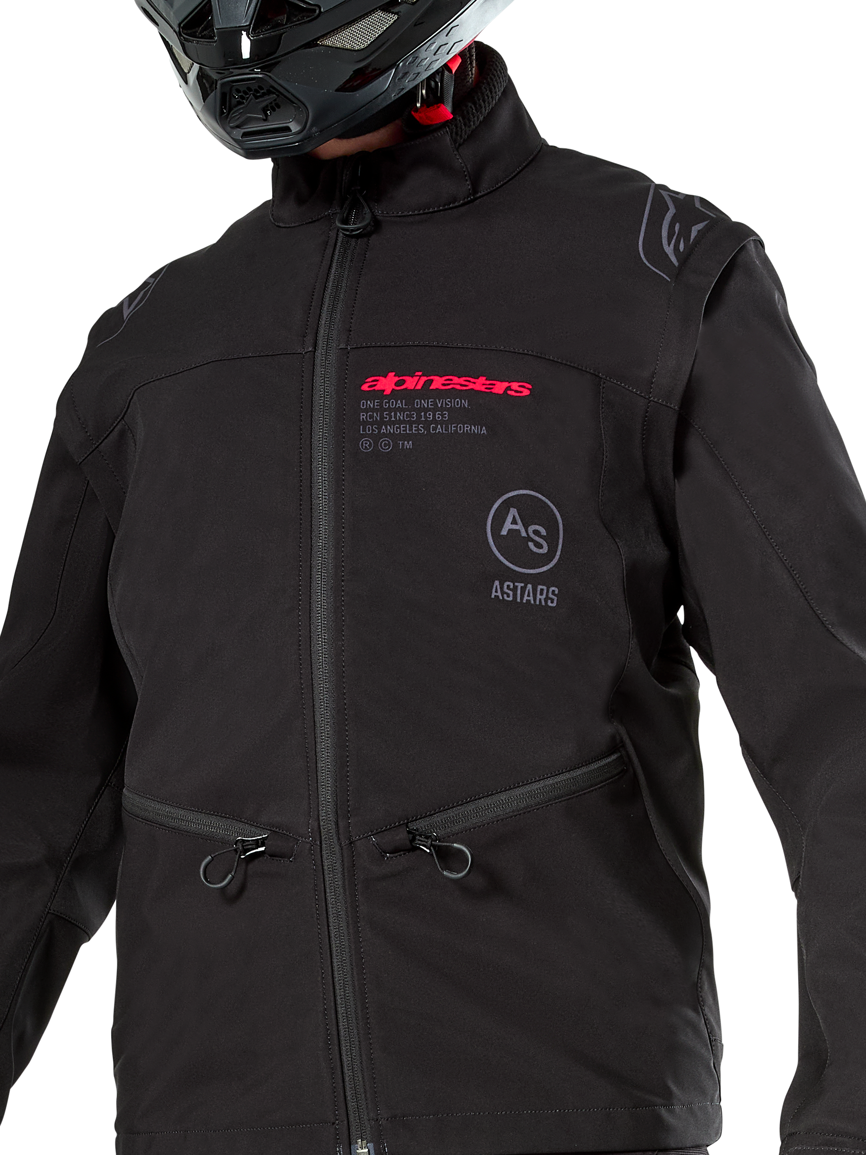 Veste Softshell Lite-Dura Alpinestars, noire, veste d'enduro tout-terrain coupe-vent, conception modulaire avec manches amovibles et doublure polaire, style technique minimaliste