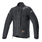 Veste Alpinestars Techdura, veste de moto tout-terrain Black Reflex, logos étoiles blanches sur les épaules, marquage Alpinestars ton sur ton sur la poitrine, fermeture éclair frontale et construction textile durable, design technique enduro