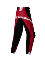 Alpinestars Pantalon Racer Veil Enfant 2025, pantalon de motocross, noir et rouge vif, vue arrière montrant le grand logo Alpinestars blanc, design technique multi-panneaux pour la course tout-terrain