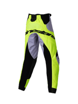 Alpinestars 2025 Kids Racer Veil Pants, pantalon de motocross, gris et jaune fluo, avec empiècements extensibles noirs et logo Alpinestars à l'arrière, design ergonomique sportif pour la course tout-terrain des jeunes