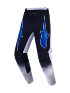 Alpinestars Supertech Hiten AFD, pantalon de motocross, noir et blanc, graphismes d'étoiles bleues et ventilation perforée