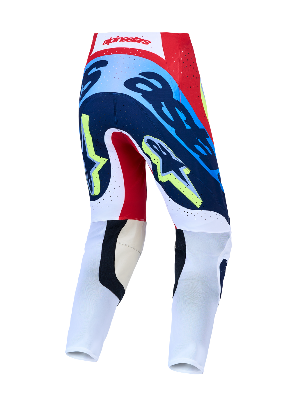 Alpinestars Supertech Dyna, pantalon de motocross pour homme, rouge et bleu marine, vue de dos, coupe athlétique racing.