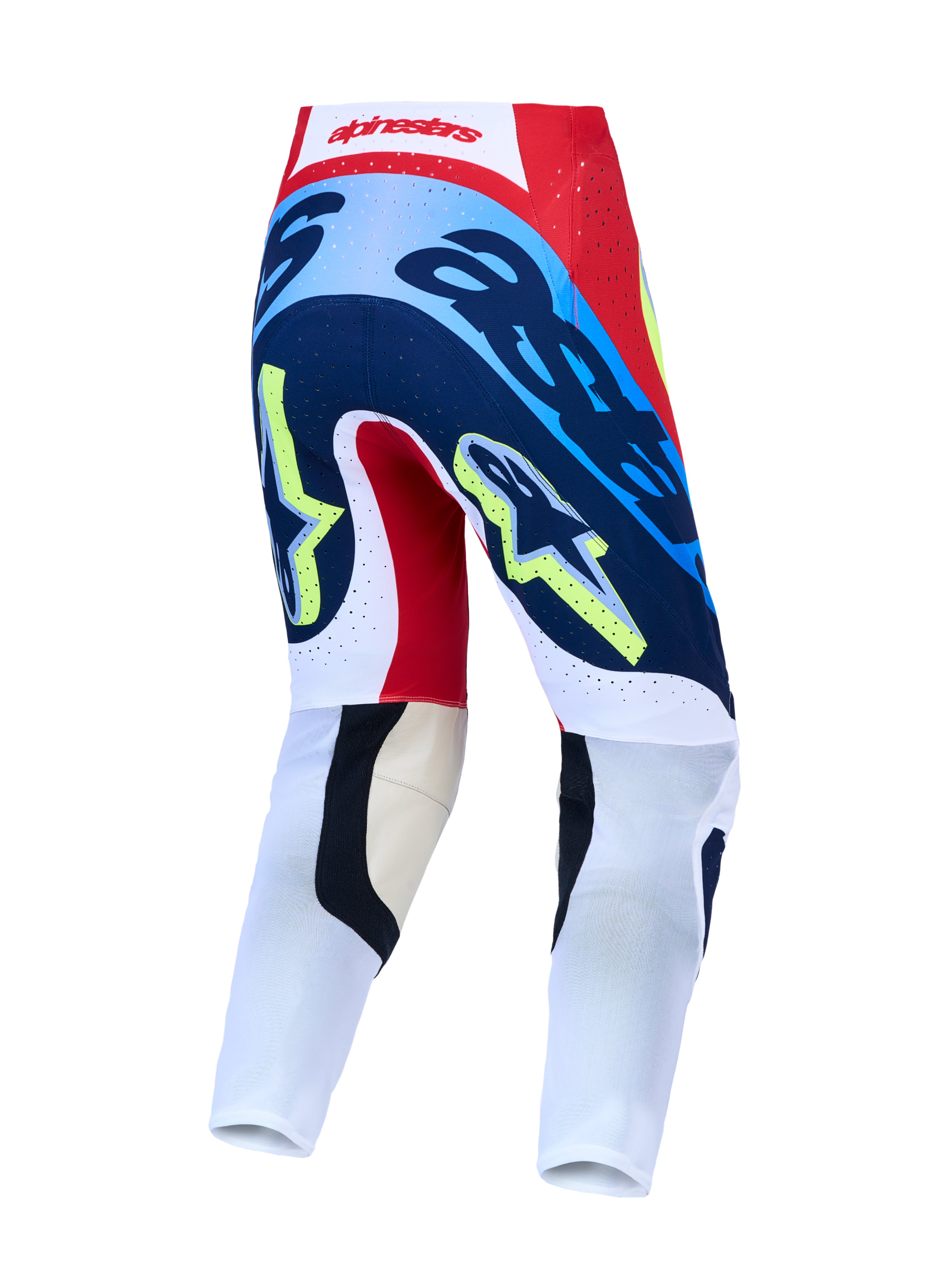 Alpinestars Supertech Dyna, pantalon de motocross pour homme, rouge et bleu marine, vue de dos, coupe athlétique racing.